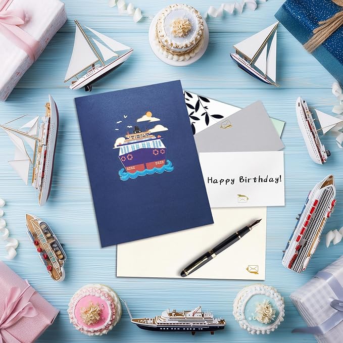 GREETING ART Cruise Ship Pop Up Card, Cruise Birthday Card,Travel, Ocean, 3D Greeting Cards for Fathers Day, Retirement, Graduation, Anniversary