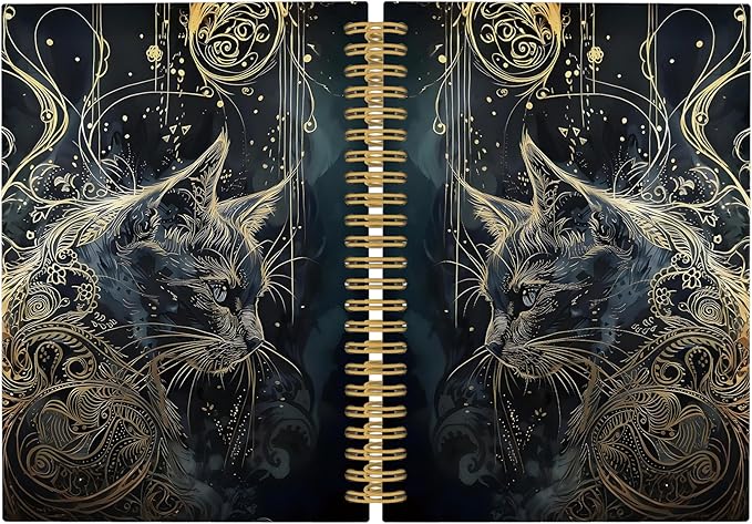 Cat Journal Notebook - Mystical Golden Kitty Aesthetic Notebooks College Ruled for Work School, Cats Mom Lady Gifts for Lovers Women, Cat Office Supplies, Hardcover Spiral Notebook 5.5"x8.3"