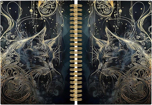 Cat Journal Notebook - Mystical Golden Kitty Aesthetic Notebooks College Ruled for Work School, Cats Mom Lady Gifts for Lovers Women, Cat Office Supplies, Hardcover Spiral Notebook 5.5"x8.3"