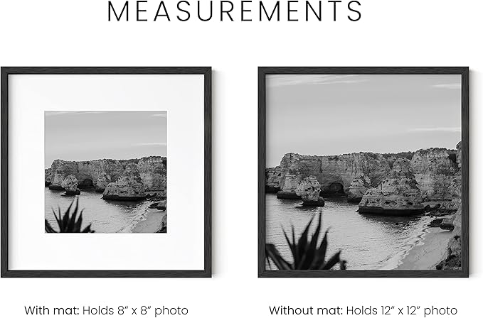 HAUS AND HUES Black Oak Wood 12x12 Picture Frames - Set of 15, Square Frames with Mat, Minimalist Frames for Posters and Prints (12x12 in, Black, Set of 15)