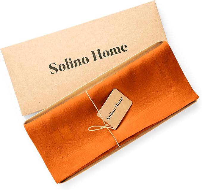 Solino Home 100% Pure Linen Pumpkin 36 Inches Table Runner - 14 x 36 inch for Coffee Tables and Dressers - Sonoma Collection