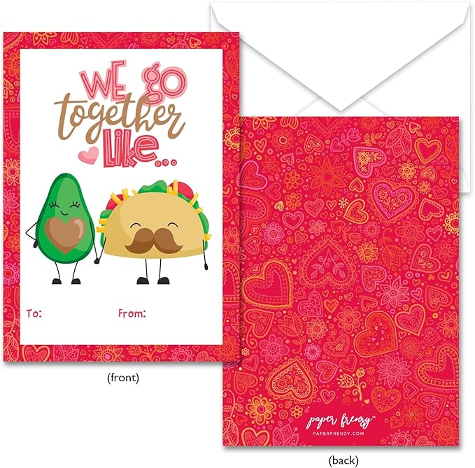 Paper Frenzy Food Themed We Go Together Like Valentine Cards WITH ENVELOPES - 25 Pack
