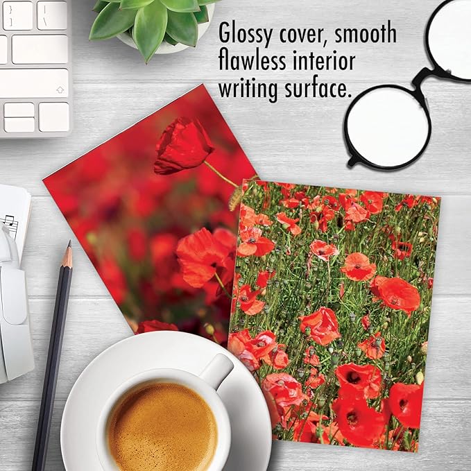 The Best Card Company - 10 Blank Note Cards with Flowers (4 x 5.12 Inch) - Floral Notecards, All Occasion Boxed Assortment - Poppy Love M2019