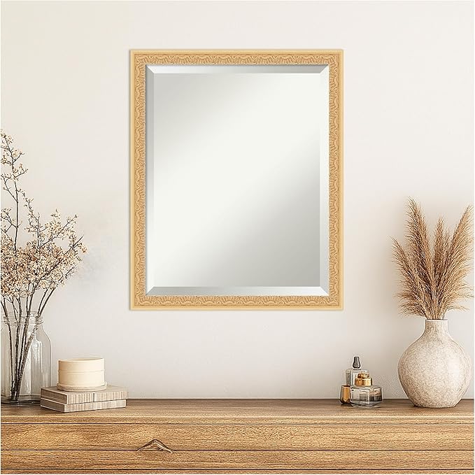 Amanti Art Gold Wall Mirror 22x18 Bethany Gold Rectangle Bathroom Mirror for Wall Decor Living Room, Small Traditional Wood Frame, Hangs Horizonally and Vertically, Bathroom Decor, Beveled Edge