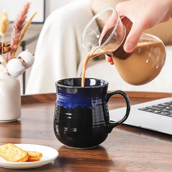21 oz Large Ceramic Coffee Mugs, Pottery Mug Handmade, Ceramic Tea Cups with Handle for Office and Home, Dishwasher and Microwave Safe (Sky Blue)