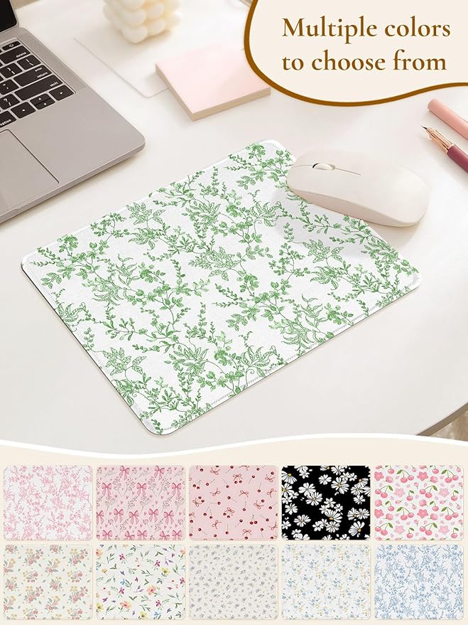 Elegant Green Flowers Mouse Pad, Waterproof Aesthetics Floral Mouse Pads Design, Non-Slip Rubber Base Computer Simple Funny Mousepad,Small Mouse Mat Desk Accessories Office Supplies