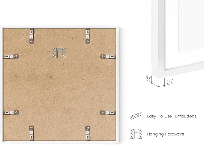 HAUS AND HUES 12x12 White Metal Picture Frames Matted to 8x8- Features Premium Aluminum & Hanging Hardware, Shatterproof Plexiglass - Ideal for Home, Room, Office (12x12 in, White, Set of 3)