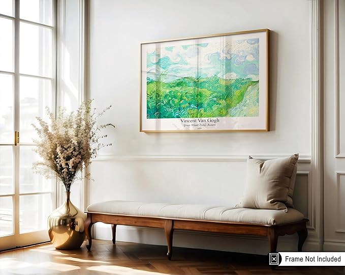 Monem Art Vintage Van Gogh Poster - Retro Green Wheat Fields Auvers Print - Impressionism Art - Fine Art - Landscape Art - Classic Painting Art - Great Living Room Decor - 11x14 UNFRAMED Wall Art
