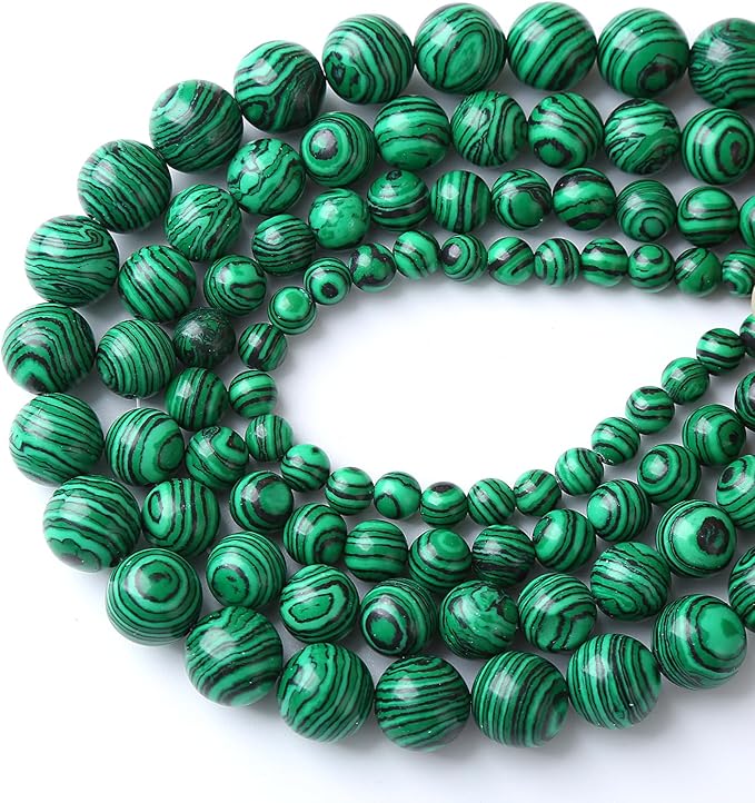 46pcs 8mm Synthetic Green Malachite Beads Natural Stone Round Loose Spacer Beads for Jewelry Making DIY Necklaces Bracelets 15" (8mm, Green Malachite)