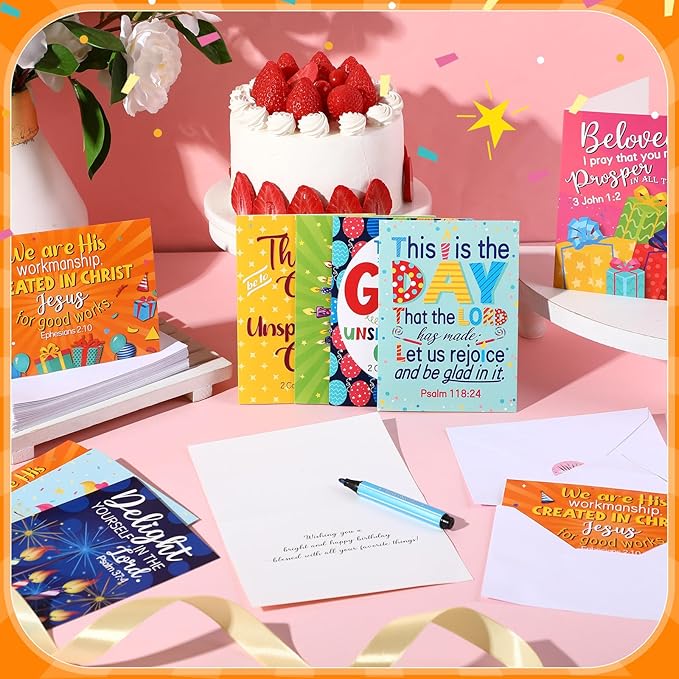 48 Pack Religious Christian Birthday Cards Bulk with Scripture Assorted Bible Verse 4.5 x 6.2 Inch Christian Blessings Birthday Greeting Cards with Envelopes and Stickers(Classic Style)