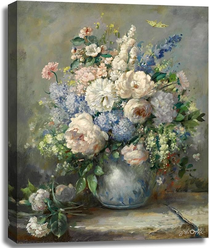 msspart Pierre Auguste Renoir Canvas Wall Art Print - Spring Bouquet Floral Oil Painting Reproduction Classic Flowers Artwork Poster for Office Bedroom Bathroom Home Decor- 16"x24"