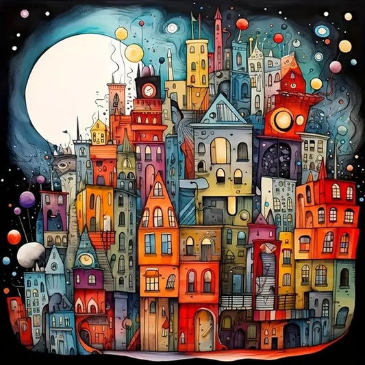 Dreamy Towns Diamond Art Kits for Adults, 5D Diamond Painting for Adult Beginners, DIY Full Drill Round Gem Painting Dot Art for Adults, Home Wall Decor 13.78x13.78 Inch