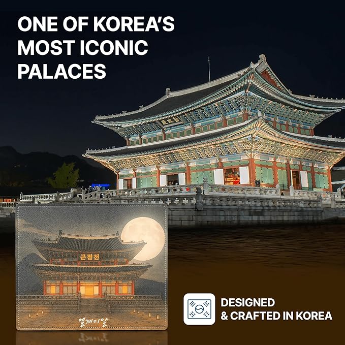 Mouse Pad Office Desk Accessories – PU Leather Mouse Pads for Desk – Anti-Slip Rubber Base with Stitched Edges – Unique Korean Palace Design Computer Pad - 11 x 8.7 inches