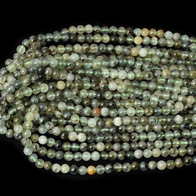 60PCS 6mm Natural Prehnite Gemstone Smooth Surface Round Loose Beads for Jewelry Making 1 String 15 Inches