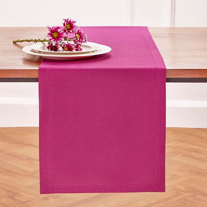 Solino Home Linen Table Runner 72 Inches Long - 100% Pure Linen Festive Fuchsia Table Runner 14 x 72 Inch for Valentines, Spring, Easter - Diana Medium Weight