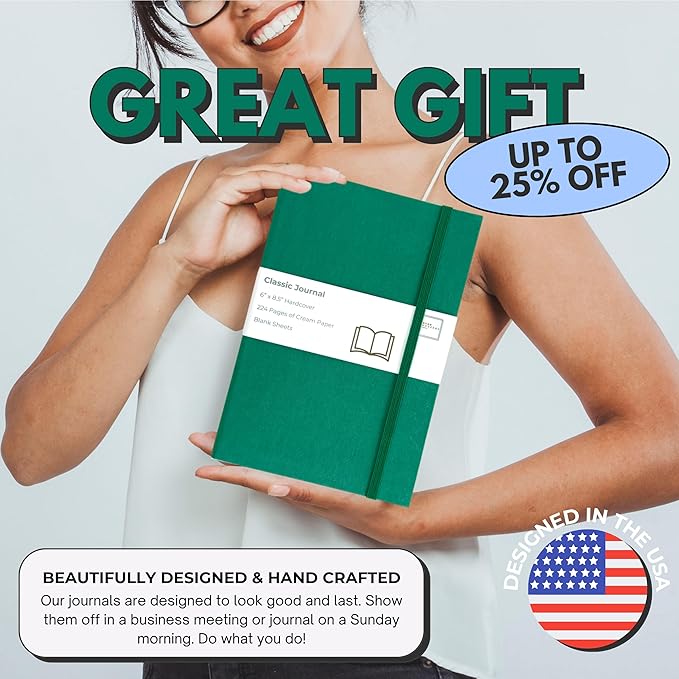Portage Blank Hardcover Aesthetic Notebook Writing Journal – Bleed-Proof Paper Notepad for Journaling, High GSM, A5 Notebook, Cream Pages - Hunter Green, 6 x 8.5 Inches, 224 Pages