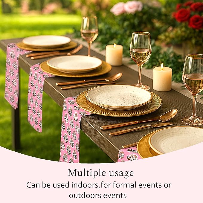 CPC Cloth Napkins 100% Cotton Set of 4 Reusable Napkins, Indian Block Print Toile Floral Dinner Napkin, Fall Thanksgiving Christmas Holiday Party Gift - Soft Absorbent Napkin, 18"x18" Poppy Pink