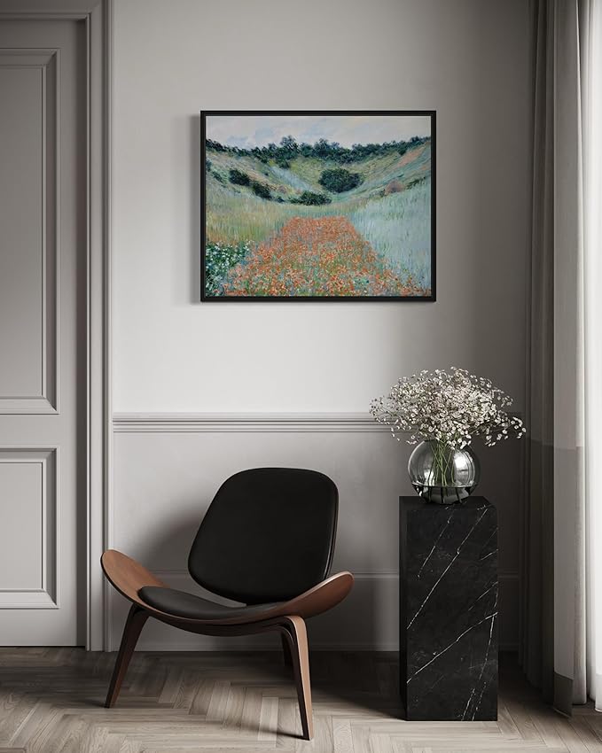 Poppy Field Claude Monet Wall Art Print Poster, Impressionist Painting Wall Art Wall Decor, for Bedroom and Living room Bathroom Decor 115 (Poppy Field, 16 x 20 inches, Black Frame)