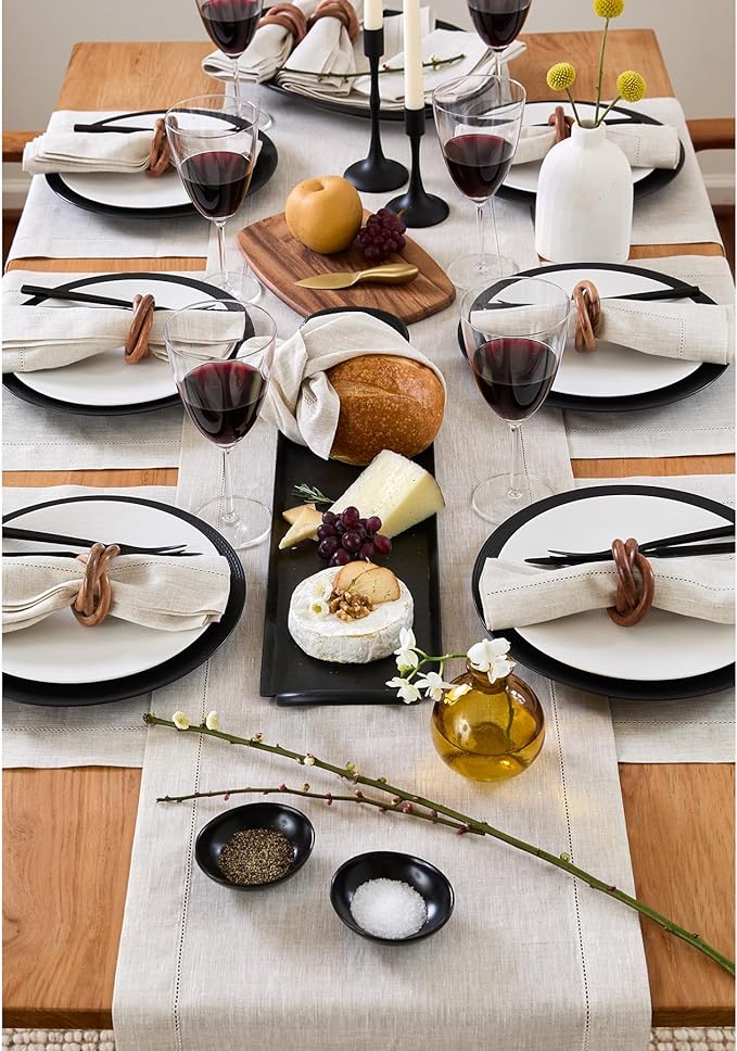 Solino Home Linen Light Natural Table Runner 156 Inches Long - 100% Pure Linen Extra Long Table Runner 14 x 156 Inch for Spring, Easter - Classic Hemstitch