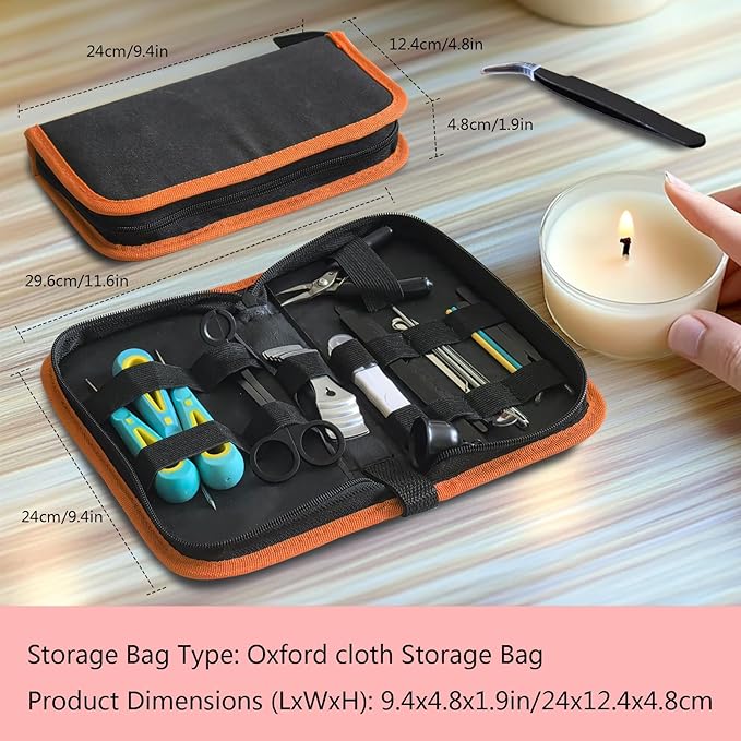 DiaWiew Candle Making Kit for Adults Beginners with Storage Bag, Candle Mold Punching and Wick Threading Tool, Including a Punching Needle with Hook and Large Eye, and Bracket for Fixing Candle Wicks