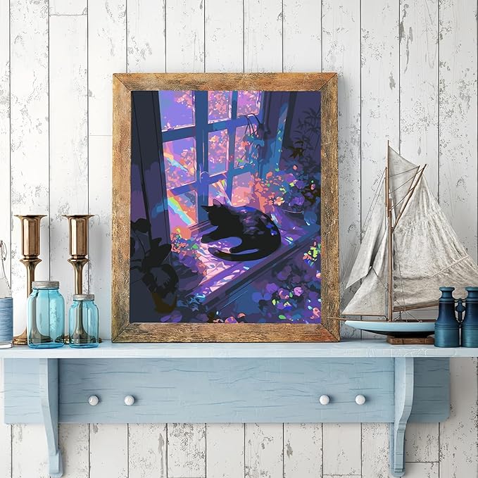 Mosaflare Paint by Numbers for Adults Beginner, Black Cat Adult Paint by Number Kits on Canvas, DIY Window Scenery Acrylic Oil Easy Painting by Numbers for Home Wall Decor 16X20 inch (Without Frame)
