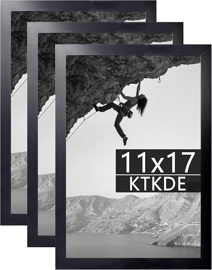 KTKDE 11x17 Picture Frame Black Woodgrain 3 Pack, Shatter Resistant Glass, Rectangle Photo Frame for Photos,Studio Gallery Wall Hanging Posters & Art Prints