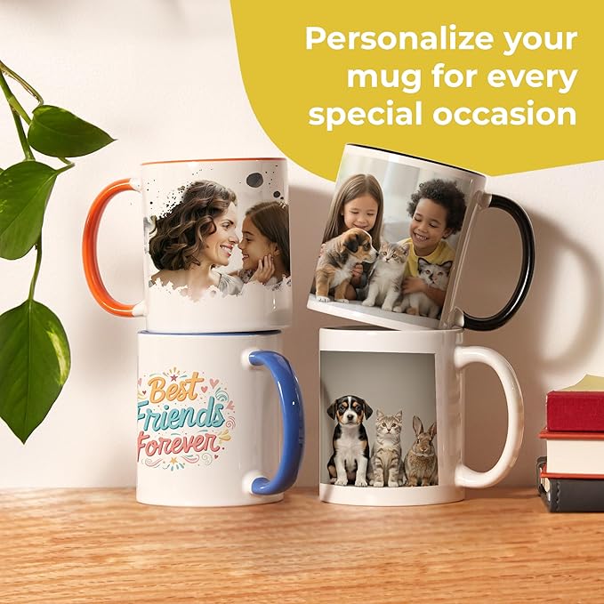 Personalized Mug, Custom Ceramic Mug with Photo and Text, 11oz, Pack of 20, Glossy Coffee Cup, Perfect for Christmas, Secret Santa or as Holiday Gift for Family or Friends, White/Yellow