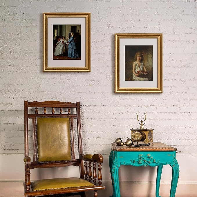 Yaetm 11x14 Gold Picture Frame with Mat for 8x10 Set of 4, 1.4" Wide Molding & Rustic Gold Frame 11 x 14 with Tempered Glass for Wall Gallery, Home and Office, Wall Mount, 4 Pack