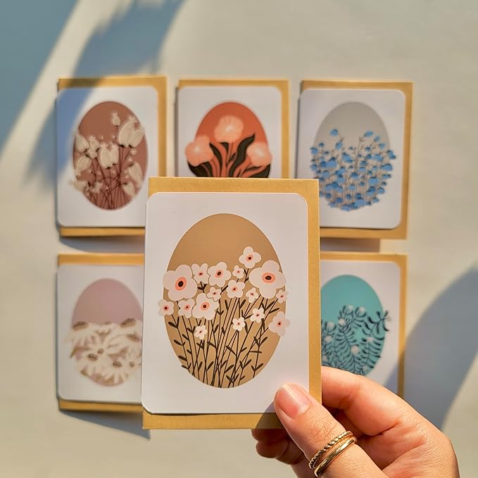 Handmade Floral Note Card Set: Pastel Flower Art, Blank Stationery, Set of 6