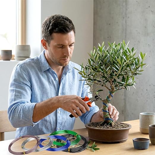 Mudder 5 Roll Aluminum Bonsai Training Wire Tree 160 Feet Total with Bonsai Wire Cutter Anodized Training for Holding Branches Small Trunks(Modern)