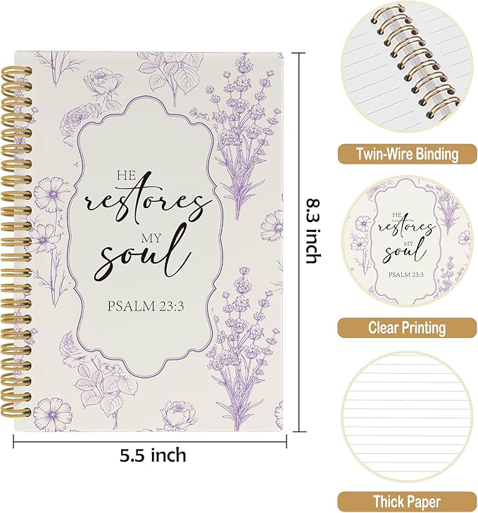 Christian Journal Notebook - Purple Bible Verse Religious Scripture Notebooks College Ruled for Work School, Gifts for Women, Office Supplies, Hardcover Spiral Notebook 5.5"x8.3"