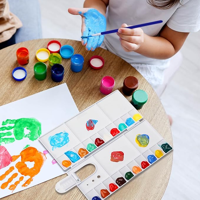Watercolor Palette, Halobios Paint Palette with 20-Well and 5 Mixing Areas, Folding Paint Tray with Thumbhole and Paint Brush Holder, Plastic Painting Palette for Kids Beginners Artists(1 Pack)