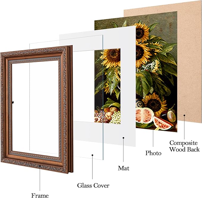 eletecpro 5x7 Picture Frames Set of 4, Vintage Photo Frames with Real Glass, Displays 4x6 Photo with Mat or 5x7 without Mat for Tabletop or Wall Decor, Bronze