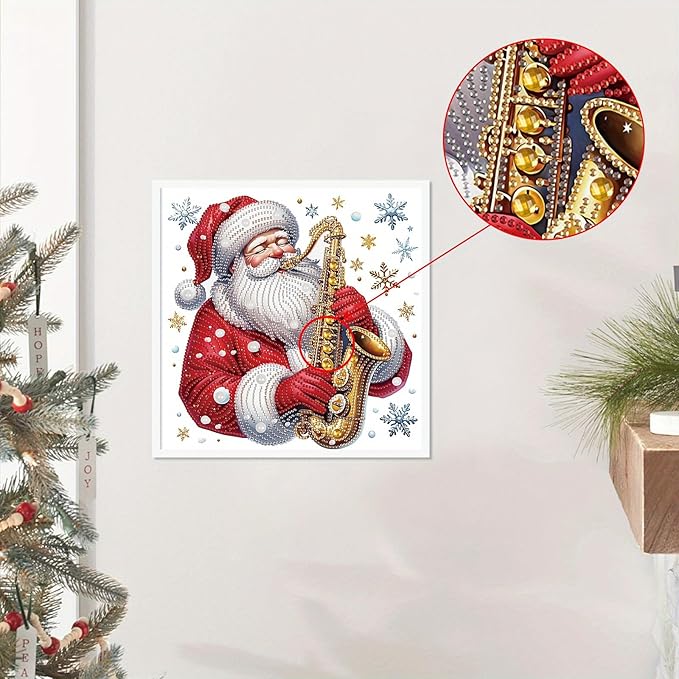 Tontut Diamond Painting Kits for Adult Beginners, Musical Father Christmas 5D Special Diamond DIY Crystal Rhinestone Crafts for Christmas Home Wall Decoration