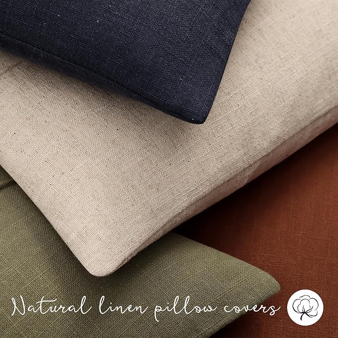 ZWJD Decorative Linen Throw Pillow Covers 22x22 Set of 2 Solid Handcrafted Striped Throw Pillows for Bed Soft Modern Farmhouse Neutral Pillowcase for Couch Bedroom Living Room Home Decor(Rust)