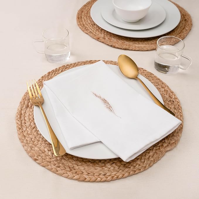 Blue Needles Solid Cloth Napkins Set of 12 White 100% Cotton Dinner Napkins 18x18 inches - Soft, Reusable, Absorbent & Washable Linen, Ideal for Christmas Events, Parties & Everyday Use
