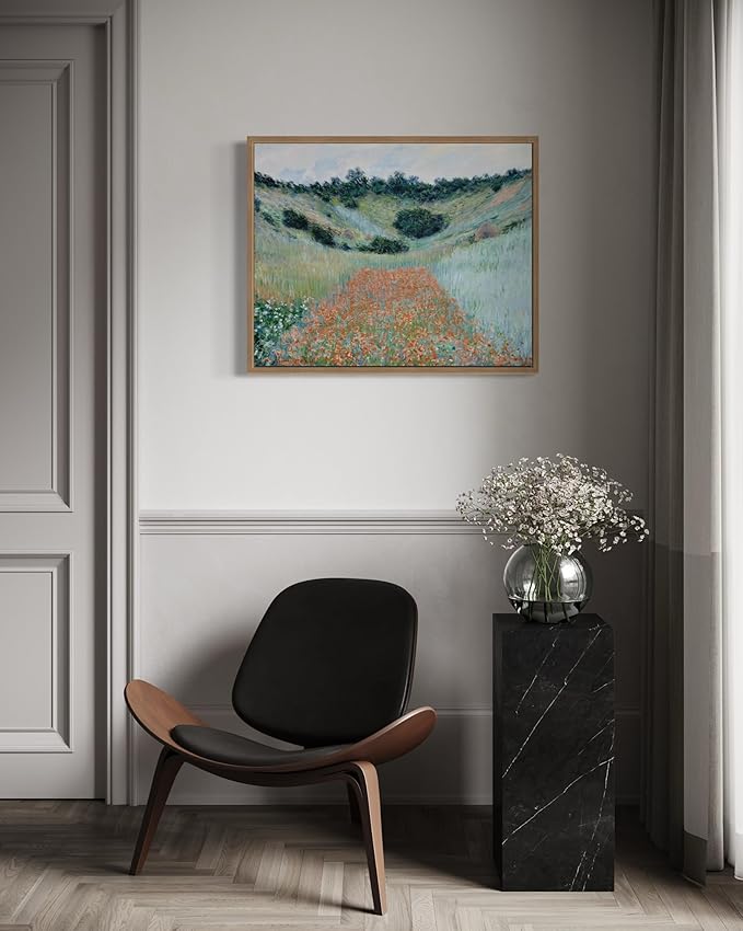 Poppy Field Claude Monet Wall Art Print Poster, Impressionist Painting Wall Art Wall Decor, for Bedroom and Living room Bathroom Decor 115 (Poppy Field, 11 x 14 inches, Wood Frame)