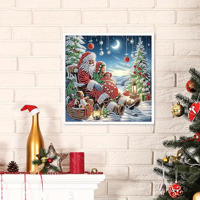 Tontut Diamond Painting Kit for Adult Beginners, Moon Santa Claus Christmas Tree 5D Special Diamond DIY Crystal Rhinestone Crafts for Home Wall Decoration