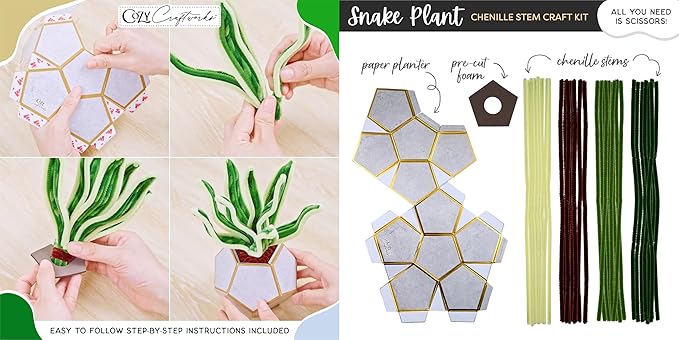 WeVeel Cozy Craftworks Chenille Stem Plant Craft Kit for Adults – Create 4 Botanical Designs (String of Pearls, Snake Plant, Cactus & Mushroom) – Relaxing DIY Arts & Crafts Kit with All Supplies