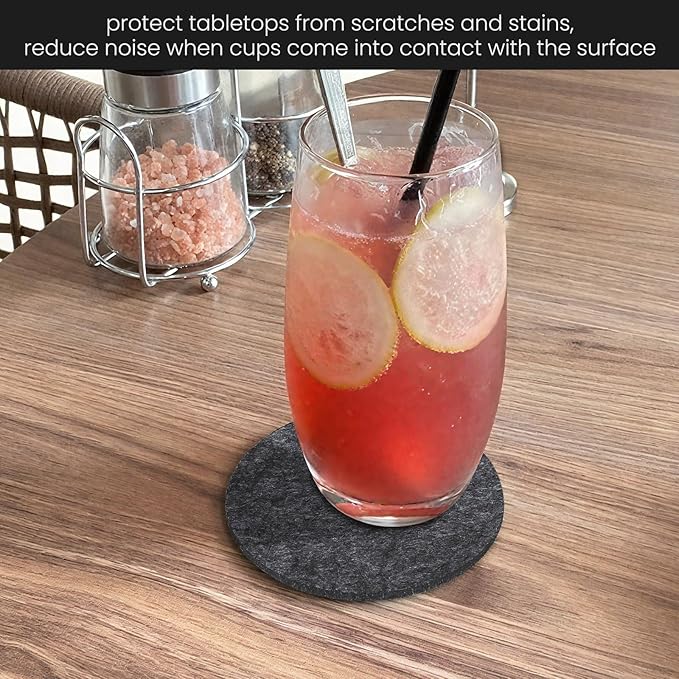 12 Pcs Felt Drink Coasters, 4 Inch Round Absorbent Felt Coasters for Drinks, Thickened Absorbent Coaster for Home Decor Coffee Tabletop Protection, Grey