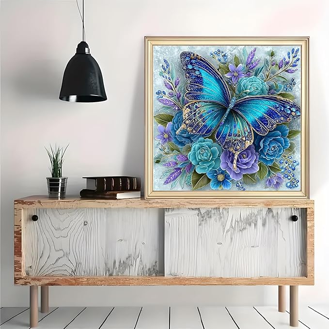 AWLNKMC Butterfly Flower Diamond Art Painting Kits for Adults, Diamond Painting Kits for Adults Beginners, 5D DIY Full Drill Diamond Dot Gem Art Kits for Adult, Home Wall Decor 13.8x13.8 Inch