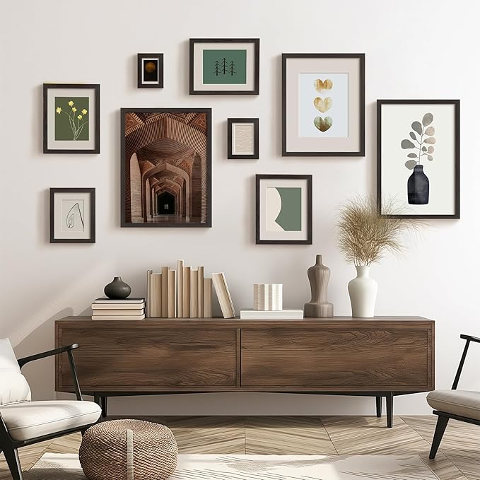 8x10 Picture Frame with Mat for 5x7 Set of 4, Distressed Black Wood Grain 8 x 10 Gallery Wall Picture Frames for Tabletop or Wall Mounting(4 Pack, Black)