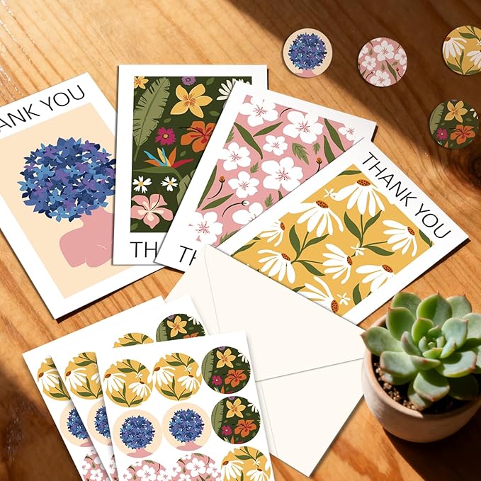 48Pcs Thank You Cards with Envelopes and Stickers for Weddings, Bridal Shower, Baby Shower, Small Business