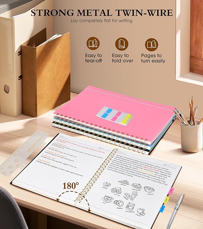 Spiral Notebook Journal 8.5” x 11”, Lined Notebooks for Women Men, A4 Large College Ruled Journal, 100 GSM Paper, Plastic Hardcover Spiral Bound Journals for Work School Business, Blue