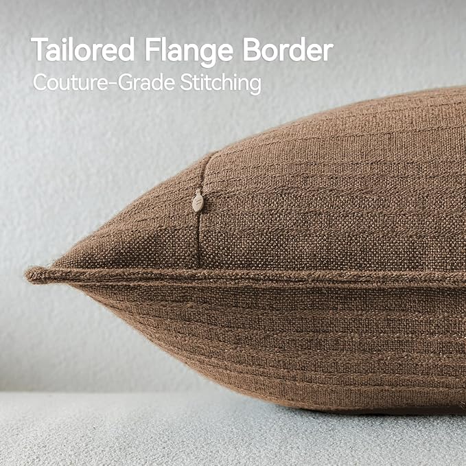 a moment Linen Pillow Covers Set of 2,Boho Farmhouse Throw Pillowcases Neutral Textured Decorative Covers for Couch Sofa,Soft Linen Blend Accent Case Cushion Living Room Home Decor 26"x26"Hazel