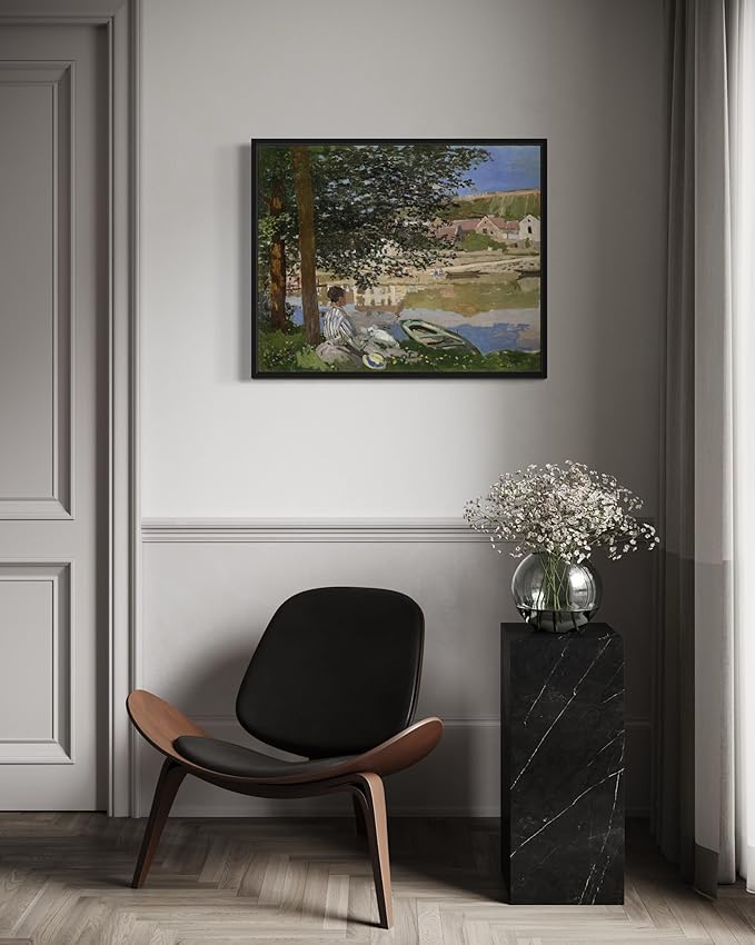 On the Bank Claude Monet Wall Art Print Poster, Impressionist Painting Wall Art Wall Decor, for Bedroom and Living room Bathroom Decor 115 (On the Bank, 8 x 10 inches, Black Frame)