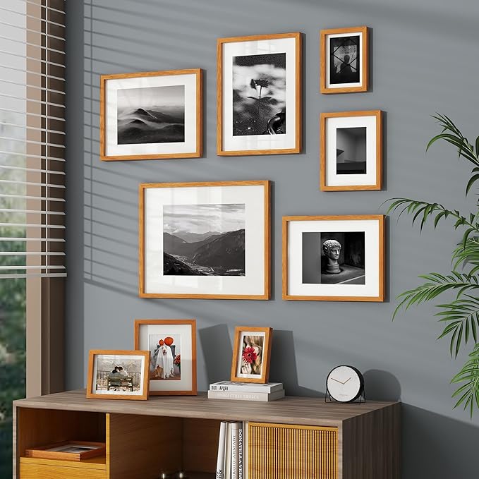 18x24 Poster Frame, USA-Sourced Natural Teak Wood Picture Collage Frame with HD Tempered Glass, Modern Simple 18 x 24 Wooden Photo Frame Matted to 16x20, Vertical & Horizontal Wall Hanging Display