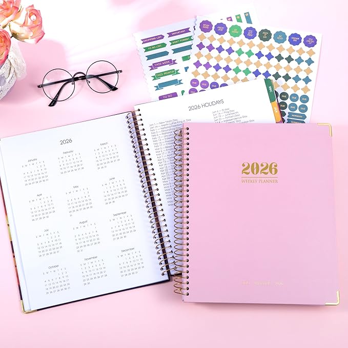 Yoment 2026 Planner Weekly and Monthly 8.5"x11" Large Hardcover Planner from Dec 2025 - Dec 2026 13 Months Calendar Academic Planners for Women Men Agenda Daily Weekly Yearly Planning with Tabs, Pink