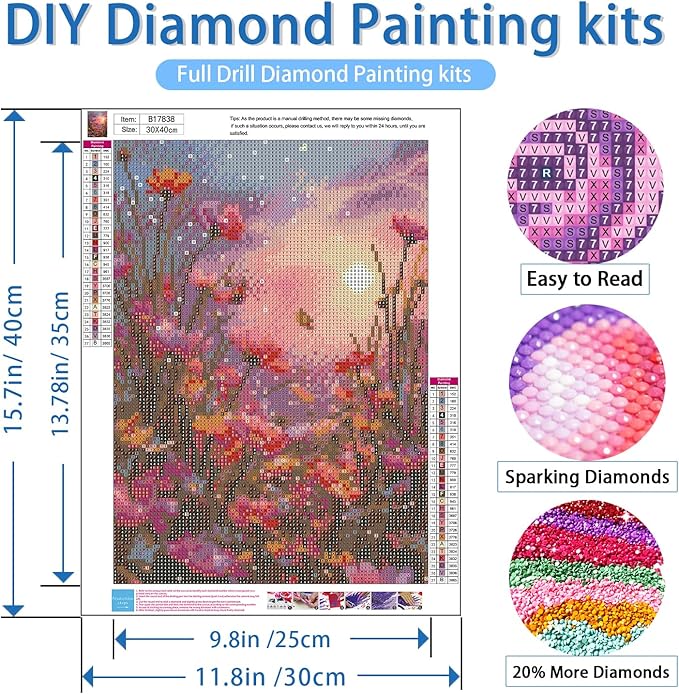 NWQZBYHT Diamond Art Kits for Adults,Wild Flowers 5D Diamond Painting Kits for Beginner,DIY Round Diamond Dots Flowers Gem Art for Adults, Paint by Diamonds Pictures Crafts Home Decor 12x16 Inch