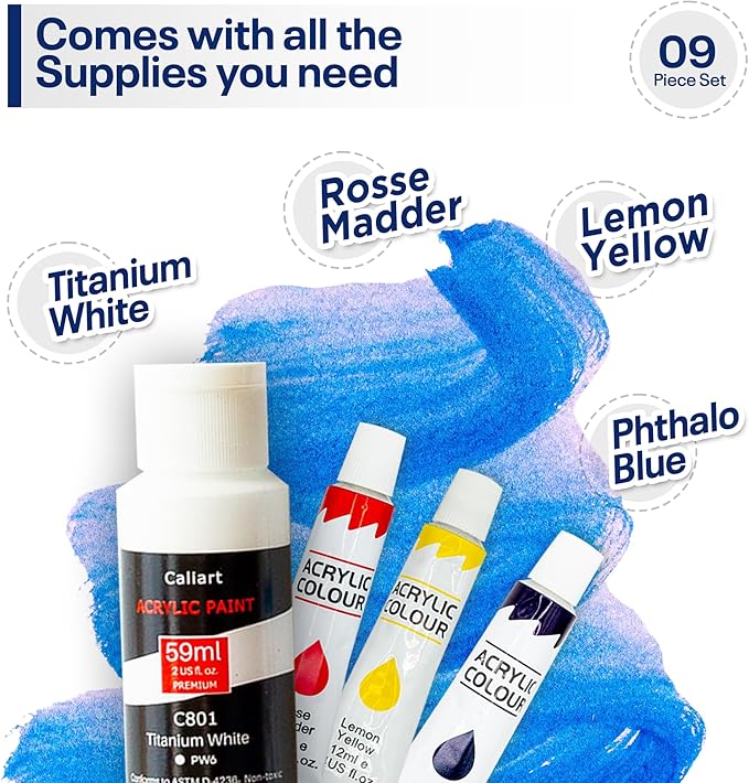 DIY Painting Class Kit for Adults with Video Tutorials: Learn to Paint Radiant Retriever – How to Paint with Acrylics – Painting & Art Supplies – 9 Piece Acrylic Paint Set